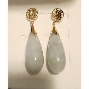 Luxurious 14k Gold Jade Stud Earrings: Handcrafted Green Gemstone Jewelry